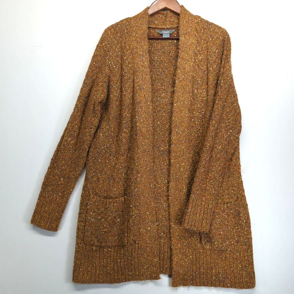 Natural Reflections Wool Blend Sweater Long Cardigan XL Brown Speckled